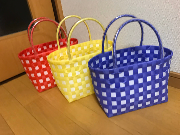 受注制作～プラかごバッグ ミニサイズ☆ギンガムチェック 群青