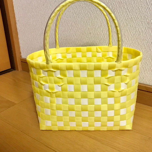 受注制作～プラかごバッグ ミニサイズ☆ギンガムチェック 群青