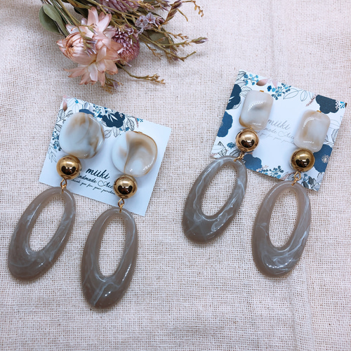 グレージュ おしゃれ 大振りピアス 大振りイヤリング ピアス（その他 