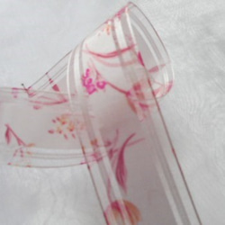 チューリップ柄　オーガンジー　ピンク系　25ｍｍ　3ｍ 3枚目の画像