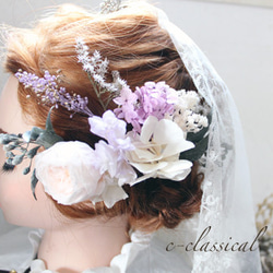 結婚式　花の髪飾り　ピンクの薔薇のヘッドドレス♯01５　プリザーブドフラワー　結婚式 成人式　前撮り 2枚目の画像