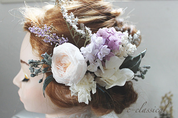 結婚式　花の髪飾り　ピンクの薔薇のヘッドドレス♯01５　プリザーブドフラワー　結婚式 成人式　前撮り 3枚目の画像