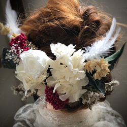 結婚式　花の髪飾り　ホワイトローズのヘッドドレス♯016　プリザーブドフラワー　結婚式 成人式　前撮り 2枚目の画像