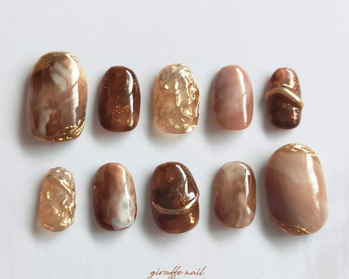 秋ネイル　ニュアンスネイル カフェオレ カフェラテ ネイルチップ ハンドメイド 0_56319fd195943c3f51cc3c181a6d