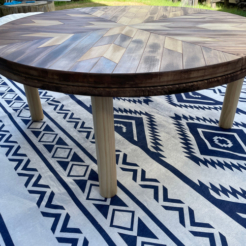 折りたたみこたつ NEWオルテガ柄 丸型 木製脚 キャンプ アウトドア