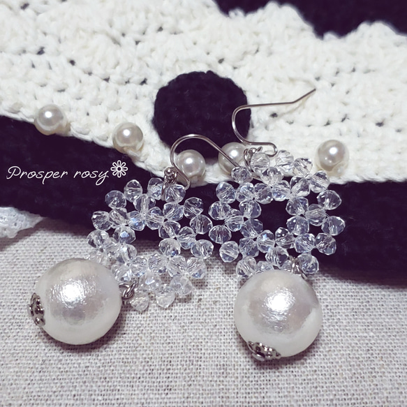 price down＊カットガラスサークル×大粒コットンパールのpierce or earring＊ 2枚目の画像