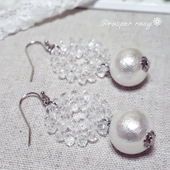 price down＊カットガラスサークル×大粒コットンパールのpierce or earring＊ 4枚目の画像