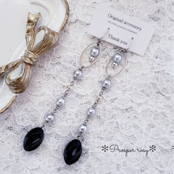 【再販】＊Silver×Black  Long  ゴシックなデザインピアス/イヤリング＊ 1枚目の画像