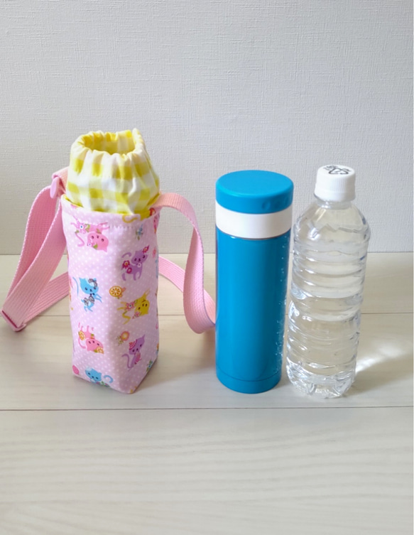 【保冷 洗える】女の子♡水筒 · ペットボトルホルダー  水筒カバー  肩ひも長さ調節可能 (ねこ)(おんぷ) 2枚目の画像