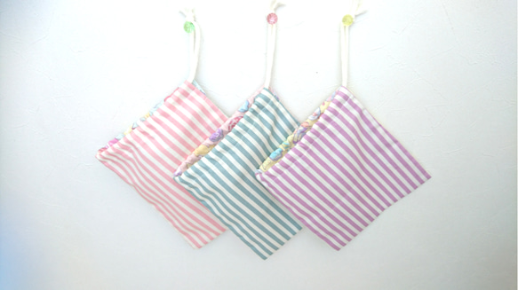 パステルキャンディキャット × ストライプの巾着♡ 入園 入学  給食袋 コップ袋  20×18 2枚目の画像