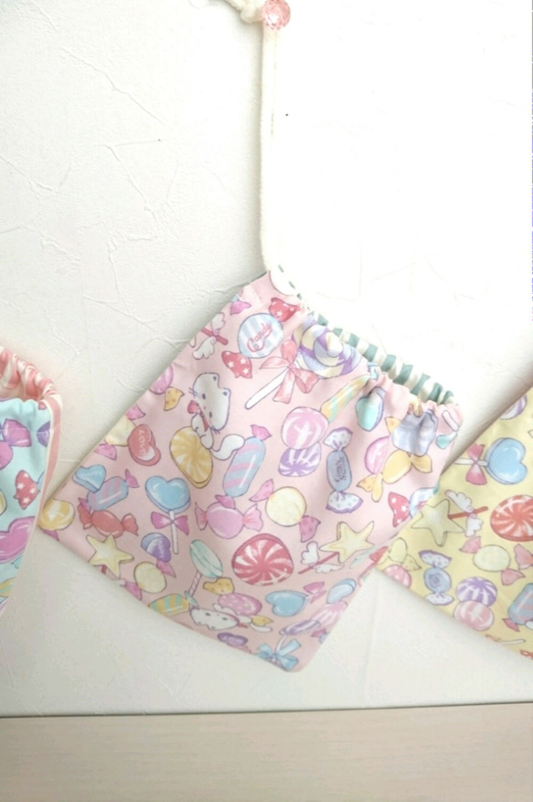 パステルキャンディキャット × ストライプの巾着♡ 入園 入学  給食袋 コップ袋  20×18 4枚目の画像
