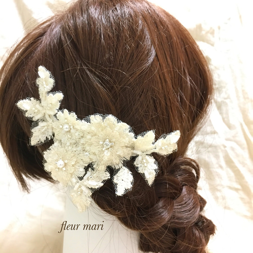 フランスアンティークの布花のヘッドドレス 1900年代初期 フランス製 アンティーク レース＆フラワーリング