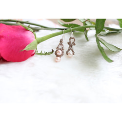 淡水橘色珍珠蠟線編織純銀耳環 第3張的照片