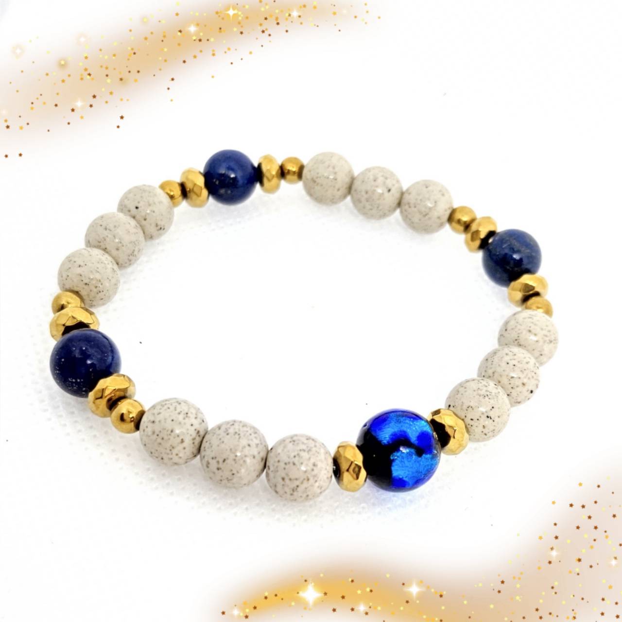健康 医者いらずの天然石ブレスレット！北投石 ホタル玉 最高の幸運 ラピスラズリ とんぼ玉