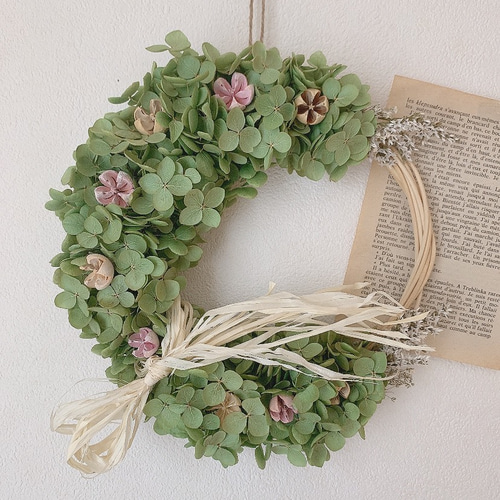 アナベル紫陽花 三日月リース