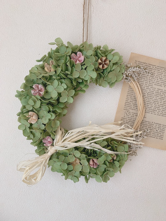 アナベル紫陽花 三日月リース 【公式通販】