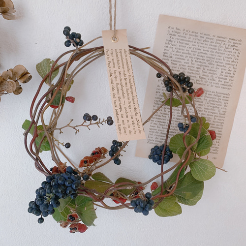 ドライフラワー アオツヅラフジとタンキリマメ、山芋の花殻と