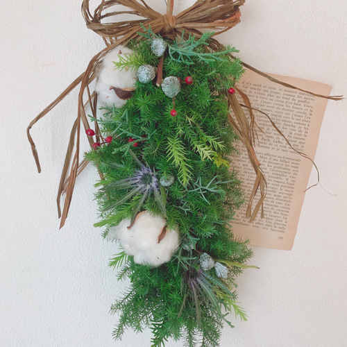 クリスマス(*^^*)縦長スワッグ　フレッシュ クリスマス(*^^*)縦長スワッグフレッシュ
