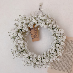 ドライフラワー フレッシュかすみ草のラウンドリース リース 葉つみ