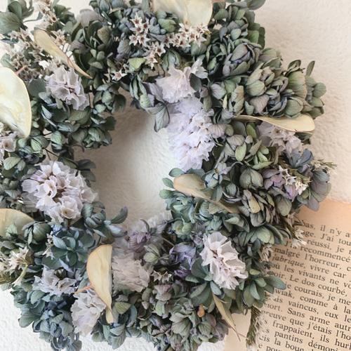 リース(秋色アジサイ&ルナリア) / ドライフラワーリースアジサイ