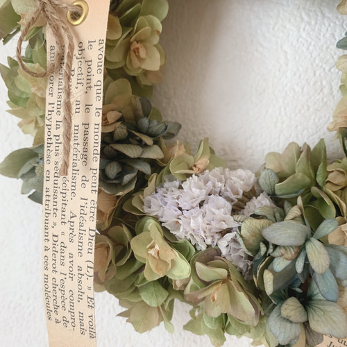 紫陽花のドライフラワーリース七月のインテリア柏葉紫陽花