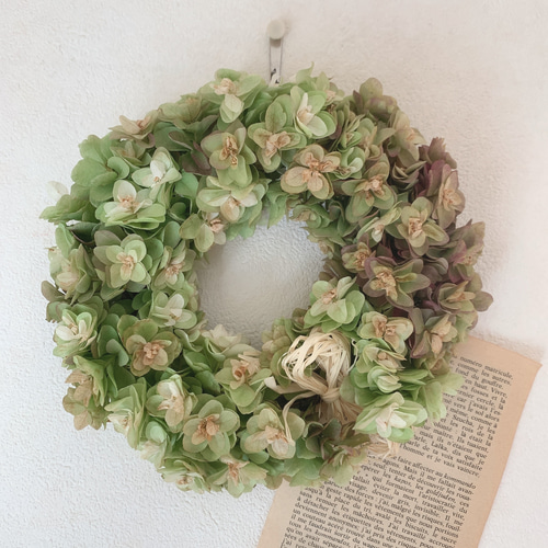 ドライフラワー 柏葉紫陽花のシンプルリース リース 葉つみ 通販