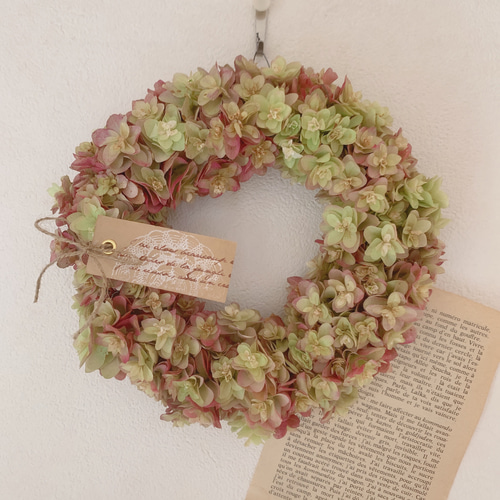 ドライフラワー 紅葉したカシワバアジサイのシンプルリース リース 葉  