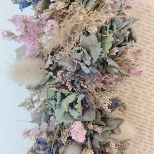 ドライフラワー アンティーク紫陽花と小花とスモークツリーの縦型  