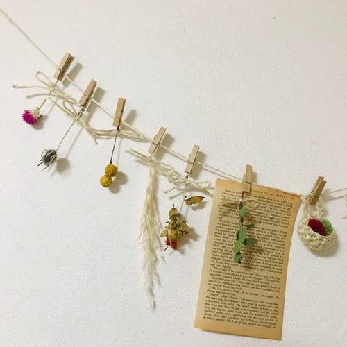 ドライフラワー ガーランド 白い麻紐 ドライフラワー 葉つみ 通販