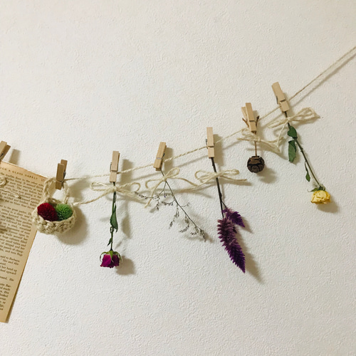 ドライフラワー ガーランド 白い麻紐 ドライフラワー 葉つみ 通販