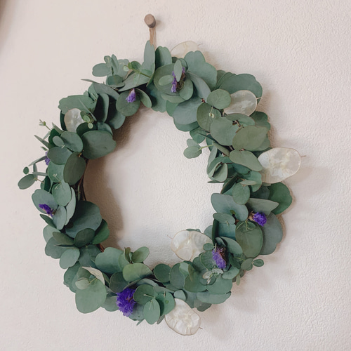 ドライフラワー ユーカリとルナリアのリース ドライフラワー 葉つみ