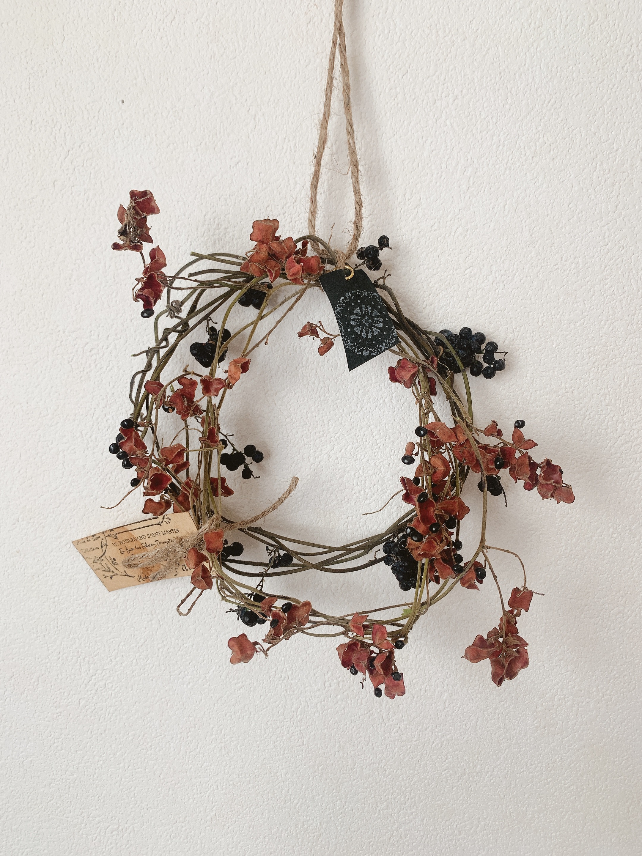 ドライフラワー タンキリマメと山葡萄の二重のリース リース 葉つみ  