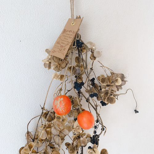 山芋の蔓　ツル　花殻　スワッグ　リース　ドライフラワー　花材 ドライフラワー 山葡萄と山芋の花殻とカラスウリのスワッグ ドライ