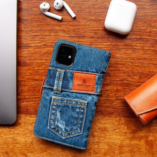 手作り本格デニム iPhone12ProMax 用 手帳型 デニム アイフォン  