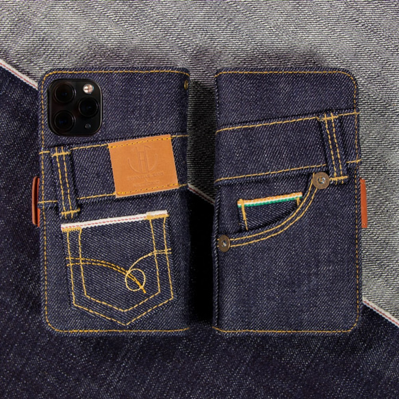 JAPAN BLUE JEANS コラボ iPhone 12 / 12 Pro 兼用 手帳型 デニム スマホケース 2枚目の画像