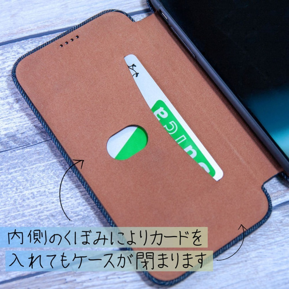 薄型 手作り本格デニム iPhoneXR 兼用 手帳型 デニム スリム アイフォン スマホケース 5枚目の画像