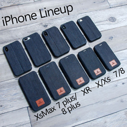 薄型 手作り本格デニム iPhoneXR 兼用 手帳型 デニム スリム アイフォン スマホケース 6枚目の画像