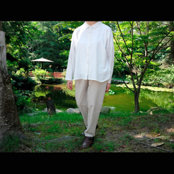 『kikite 01S』ハーフリネンのシャツ　白色［Lサイズ］ 4枚目の画像