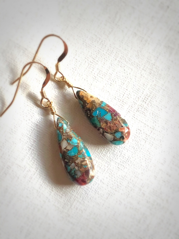 モザイクターコイズ・14kgfピアス ピアス（フック・チェーン） FAVORI