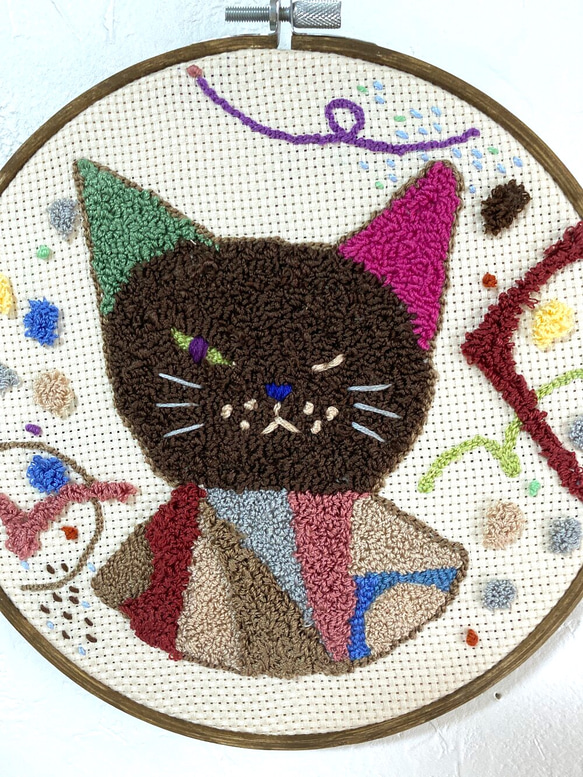 刺繍枠19.5cm「黒猫」 2枚目の画像