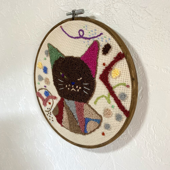 刺繍枠19.5cm「黒猫」 3枚目の画像