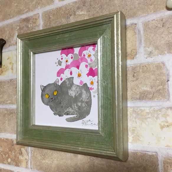 【作家蔵】ネコとビオラ(額付、原画) 3枚目の画像