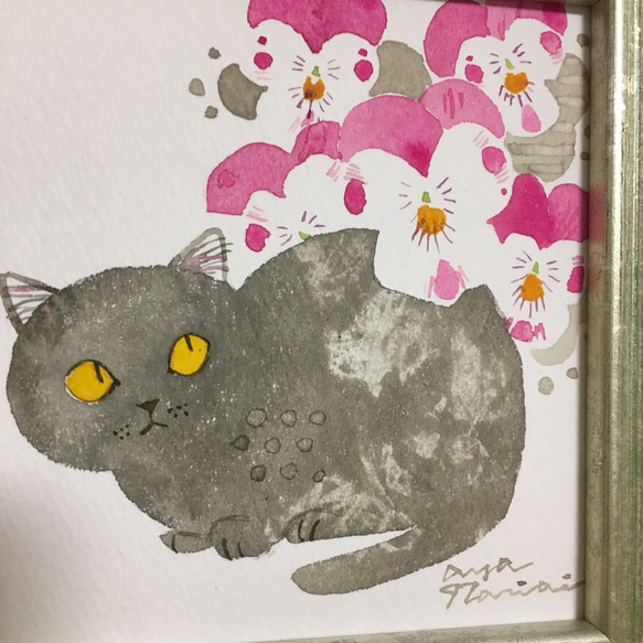 【作家蔵】ネコとビオラ(額付、原画) 4枚目の画像