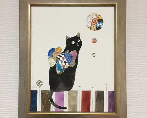 梅雨の季節の猫屋敷＊ イラスト(お家型額縁+屋根に猫)