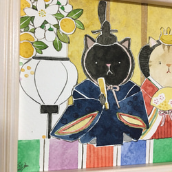 猫の雛人形(額付、原画) 4枚目の画像