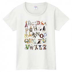 レディースTシャツ(Lサイズ)-『アルファベットとネコ』(ホワイト) 5枚目の画像