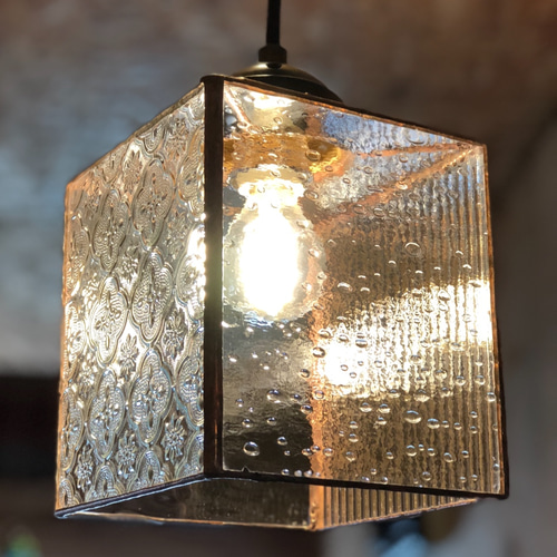 逆さペンダントライトおしゃれ照明 ハンドメイド 和柄ブルー＆ブラウン