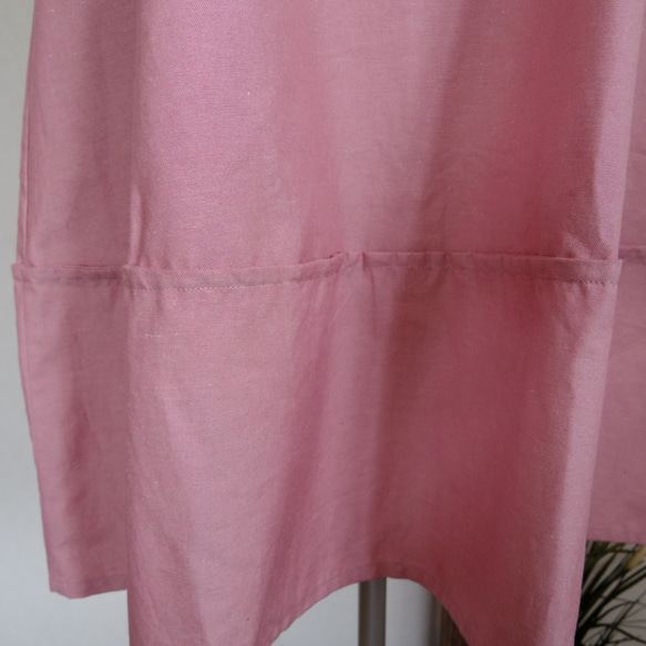 綿麻ダンガリー裾切り替えのノースリーブワンピース・オールドローズ 6枚目の画像