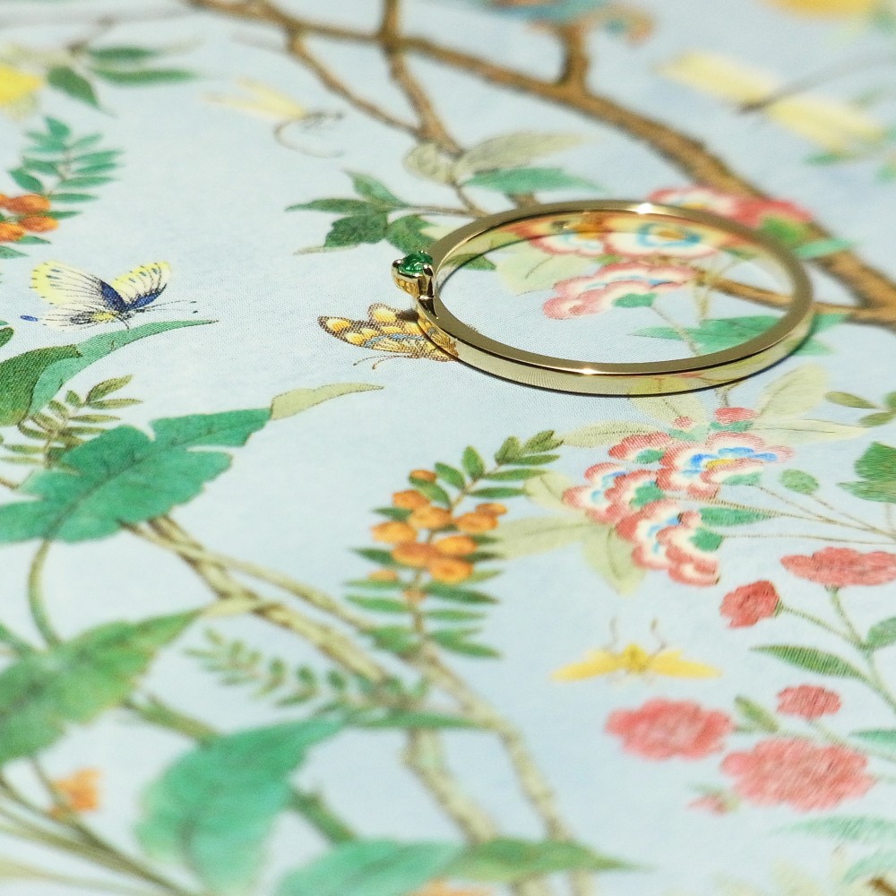 K18YG Venus 1粒エメラルドリング　-踏み出す一歩-