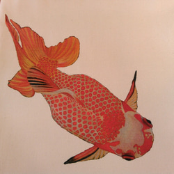 金魚プリントの帆布ぺたんこバッグ（和蘭獅子頭・下向き） 5枚目の画像